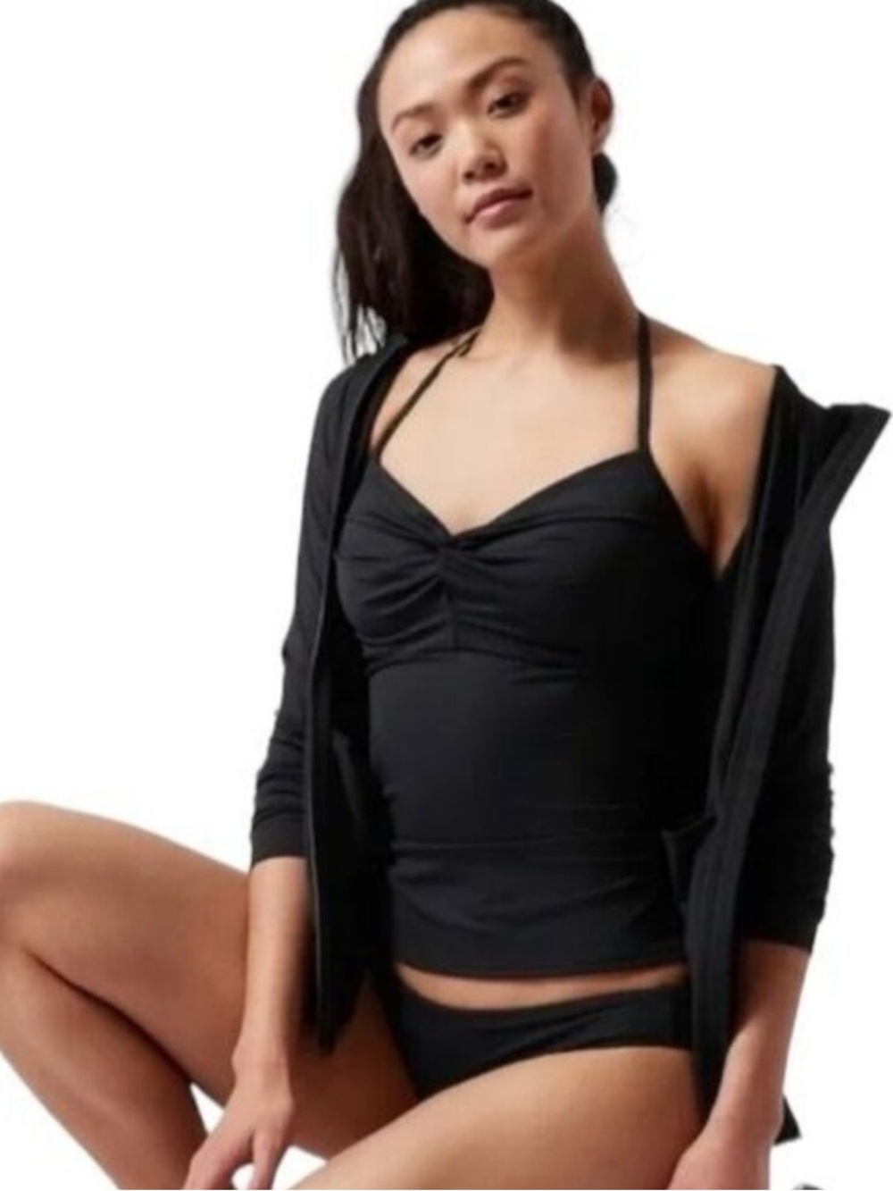 Athleta Hampton Bra Cup Swim Tankini Top Black UPF 50+ Beach 34 D/DD New